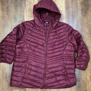 Lands End Wanderweight Packable Down Long Jacket size 2XL 20W-22W wine coat